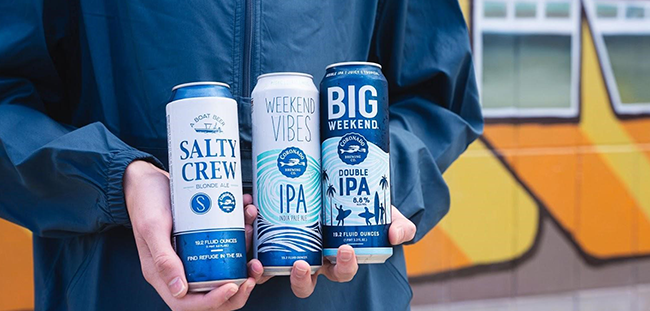 Coronado Brewing core beer series—Salty Crew Blonde Ale, Weekend Vibes IPA, and Big Weekend Double IPA—highlighting fresh canned beer options and shelf life