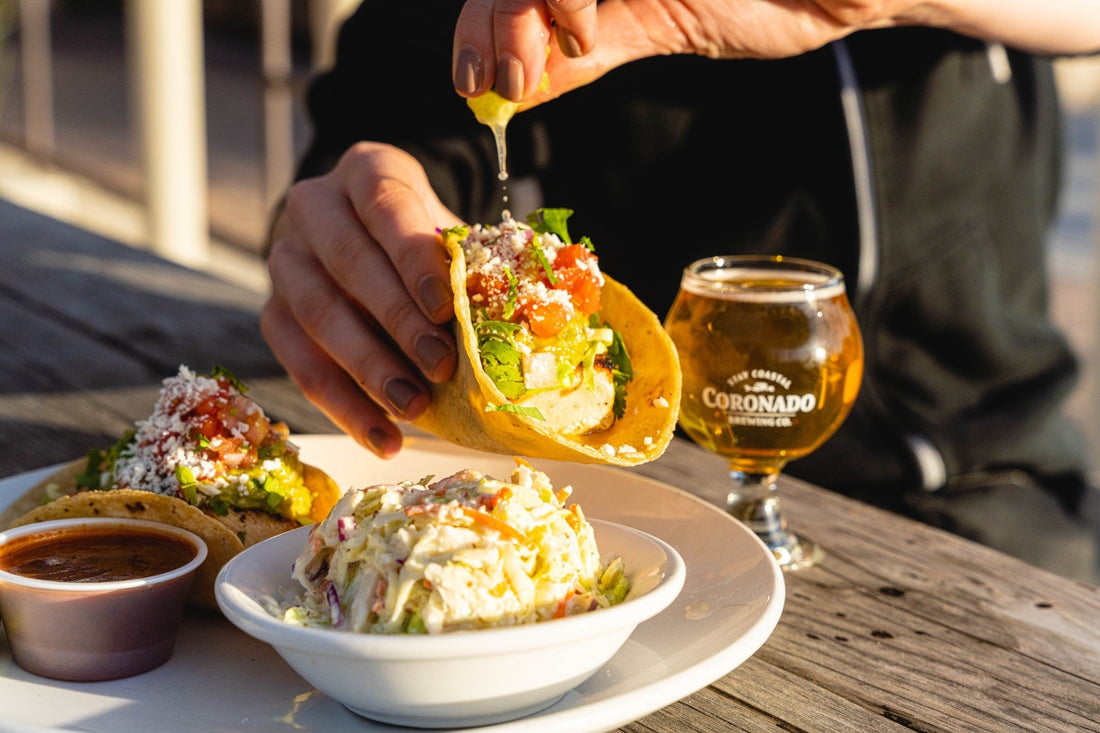 Tacos paired with dry cider at Coronado Brewing pub