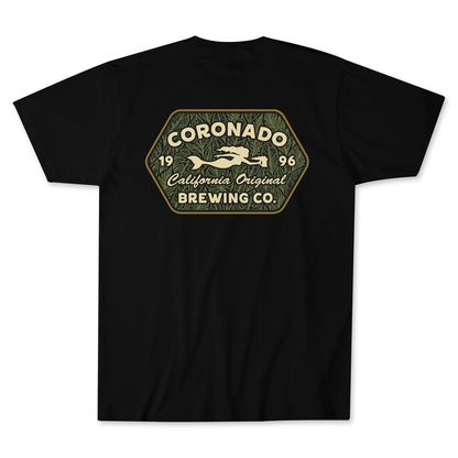 Black t-shirt with Coronado Brewing Co. logo on a white background